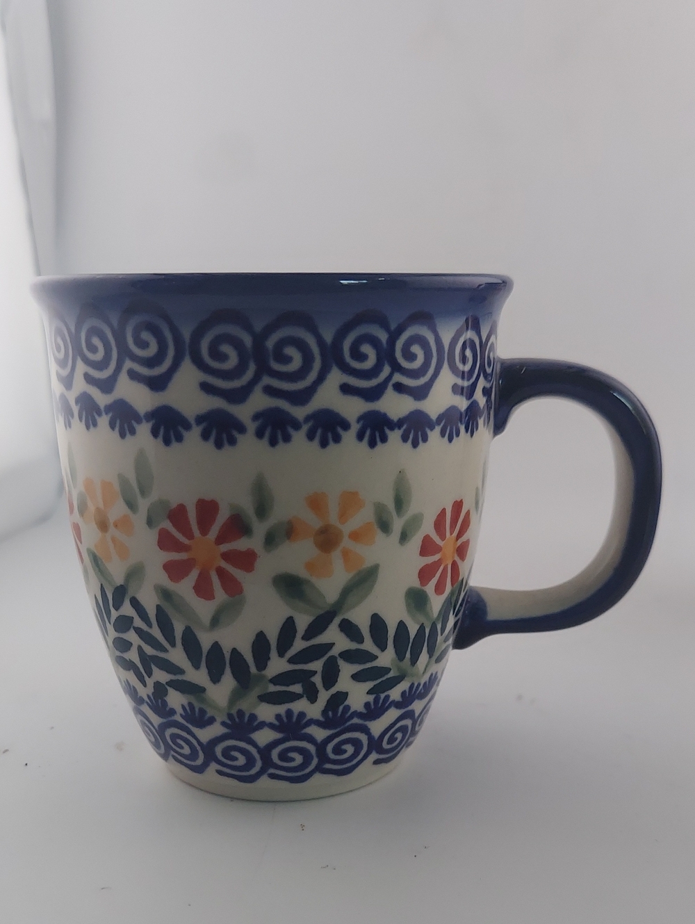 Poland  Hand-Painted Floral Ceramic Mug in Blue, Red, Orange, Green